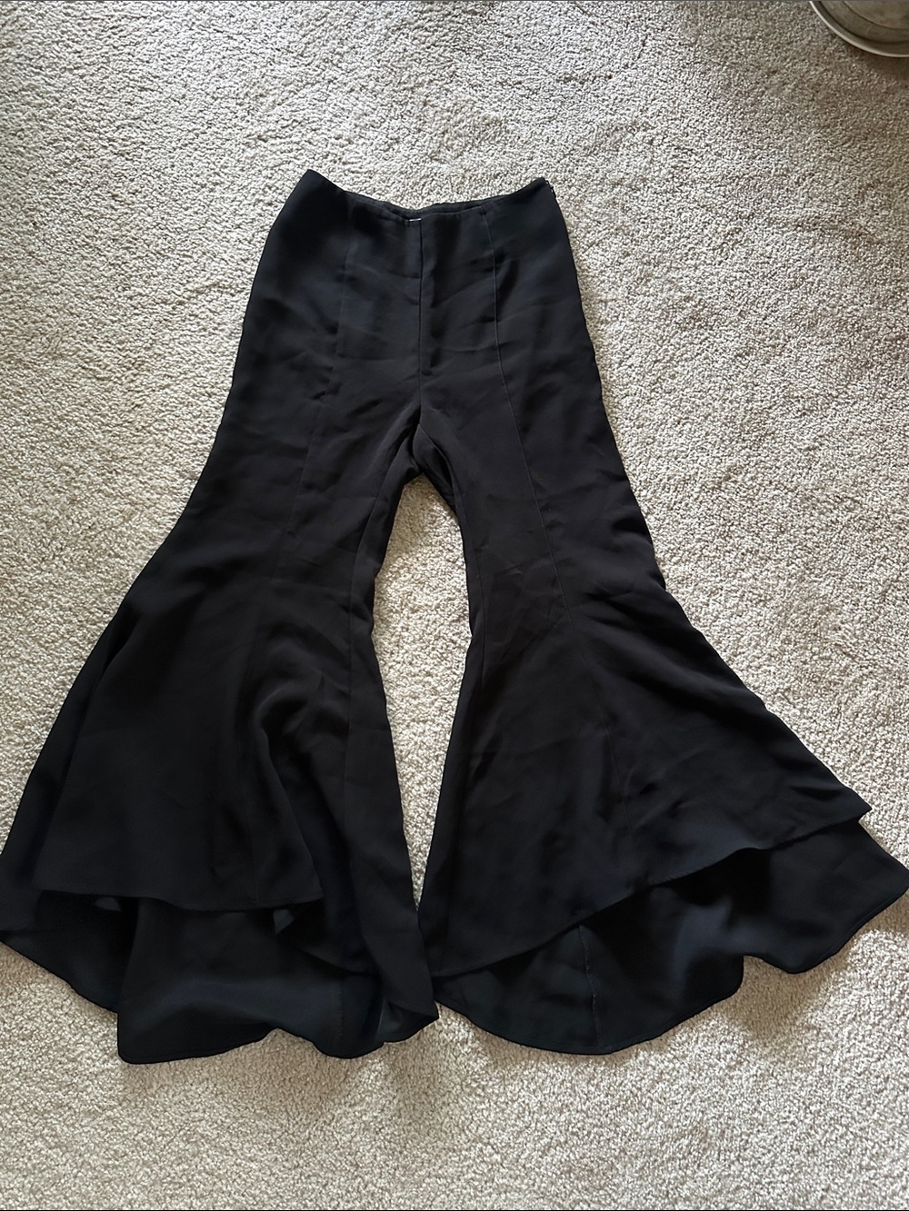 Women's Black Ruffle Hem Wide-Leg Pants